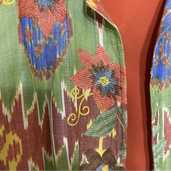 ColdWater Creek 3/4 sleeve jacket embroidered green orange paisley floral Sz XL - Picture 6 of 9